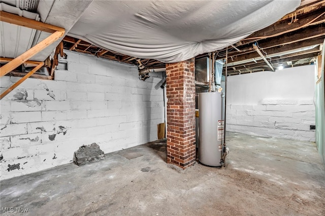 basement featuring water heater