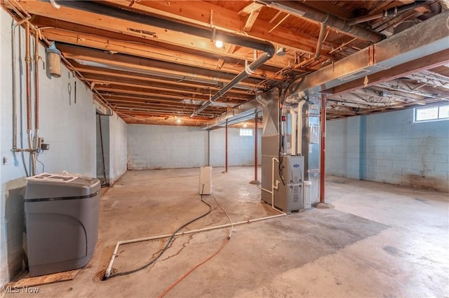 basement with heating unit