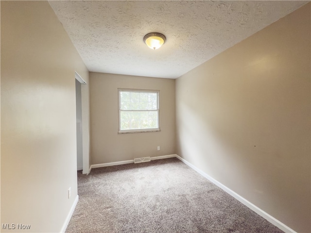 spare room with carpet flooring and a textured ceiling