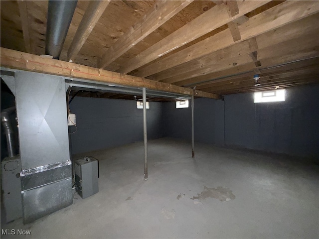 basement with heating unit