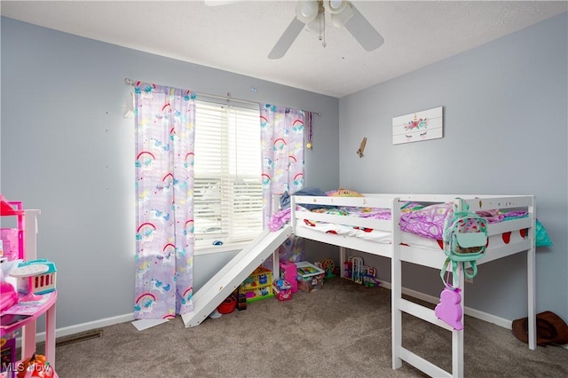 bedroom featuring carpet flooring and ceiling fan