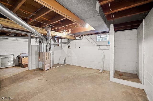 basement with heating unit