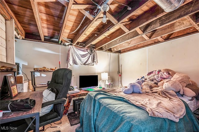 bedroom with wood ceiling