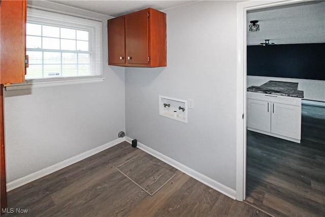 clothes washing area with washer hookup and dark hardwood / wood-style flooring