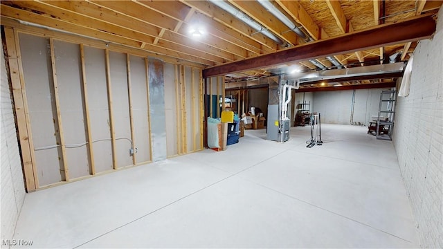 basement featuring heating unit