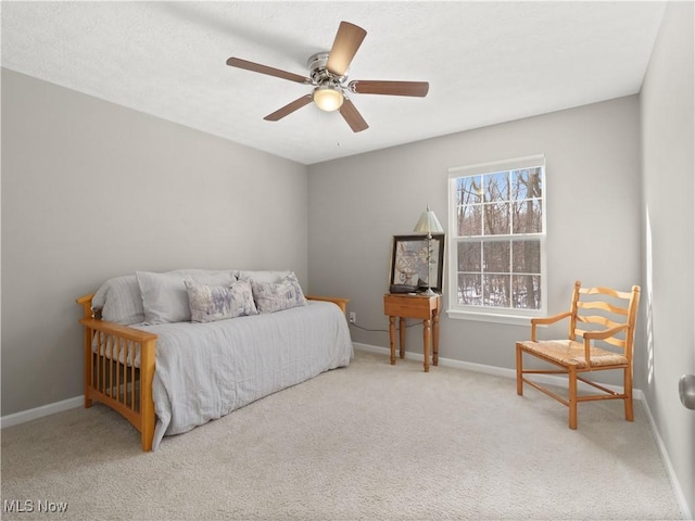 bedroom with carpet flooring and ceiling fan