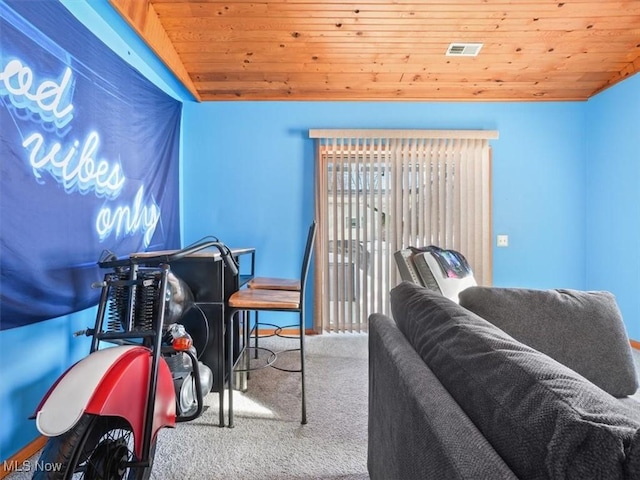 7630 Darling Ave, Conneaut, OH 44030 - interior space featuring wooden ceiling, vaulted ceiling, and visible vents