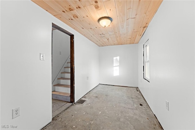 spare room with wood ceiling