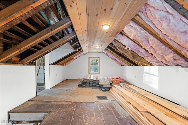 view of unfinished attic