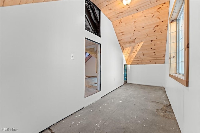 bonus room featuring lofted ceiling and wooden ceiling