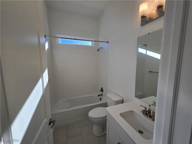 full bathroom featuring tile patterned flooring, vanity, toilet, and bathtub / shower combination