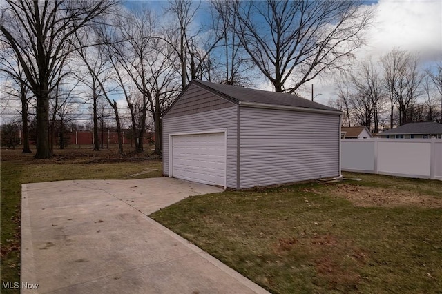 garage with a lawn