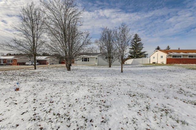 view of yard layered in snow