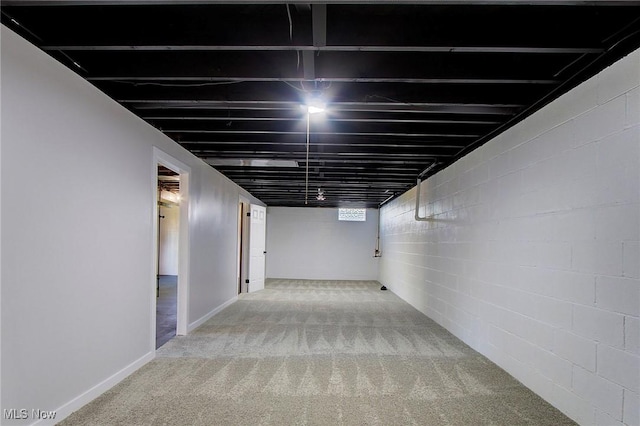 basement featuring carpet