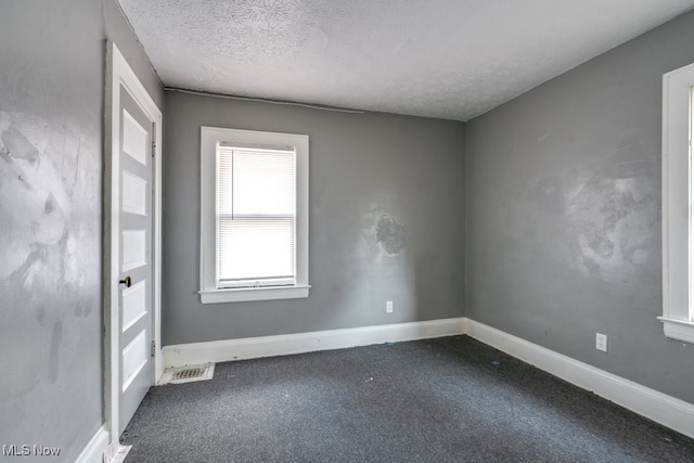 empty room featuring carpet flooring and a textured ceiling