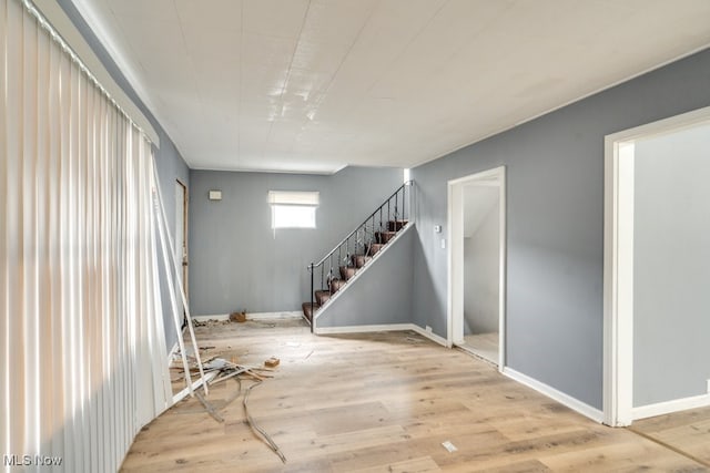 basement with hardwood / wood-style floors