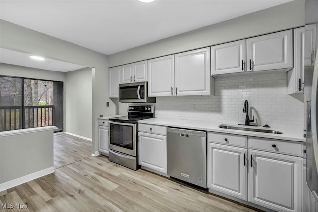 kitchen featuring a sink, white cabinets, and stainless steel appliances