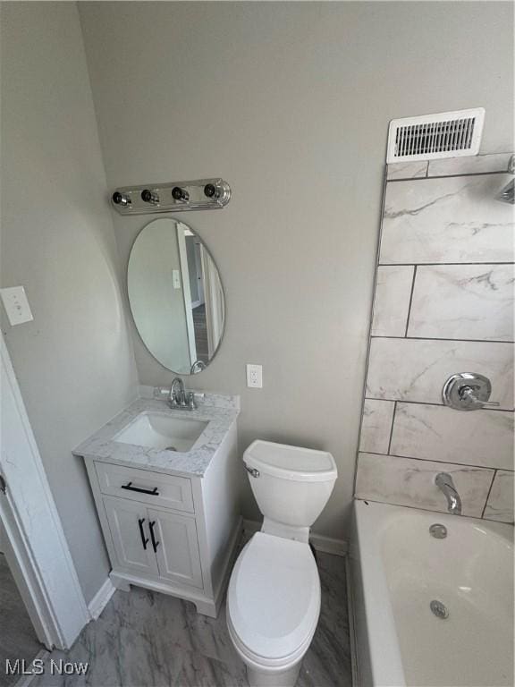 full bathroom featuring vanity, toilet, and shower / washtub combination