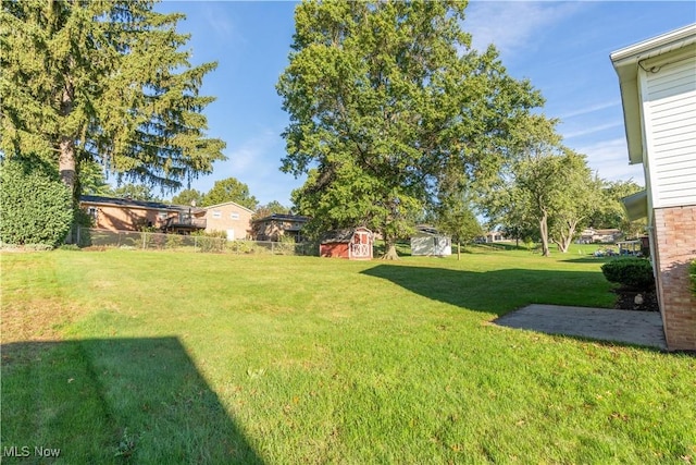 view of yard with a storage shed