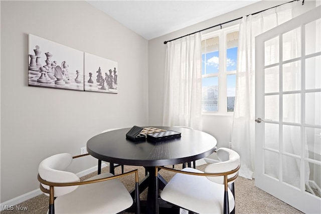 view of carpeted dining room