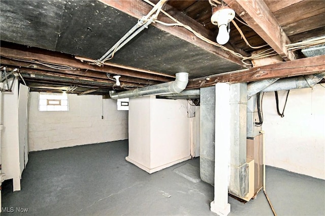 basement with heating unit