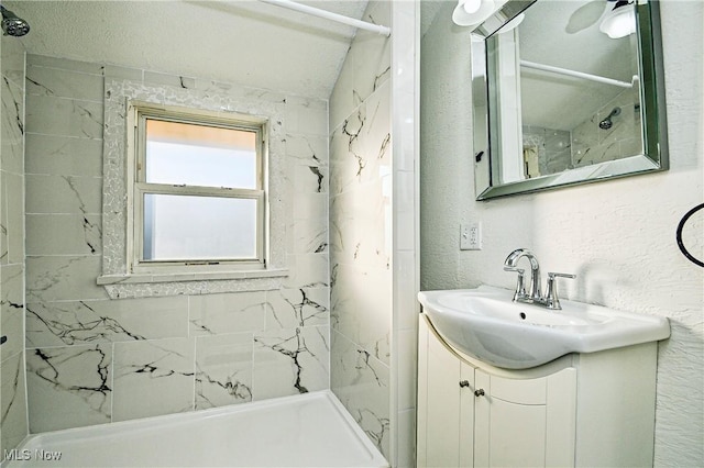 bathroom with vanity and walk in shower