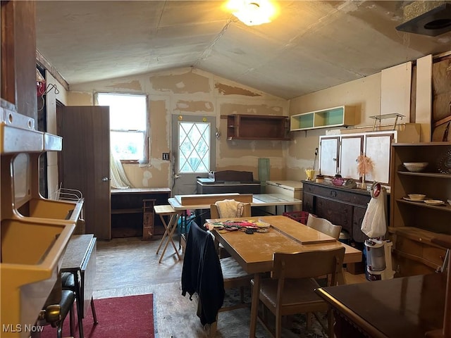 kitchen with vaulted ceiling