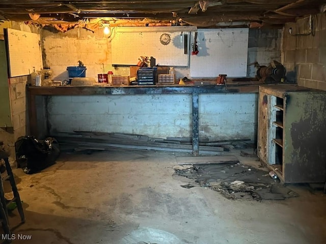 basement featuring a workshop area