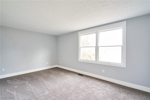 carpeted empty room featuring a textured ceiling