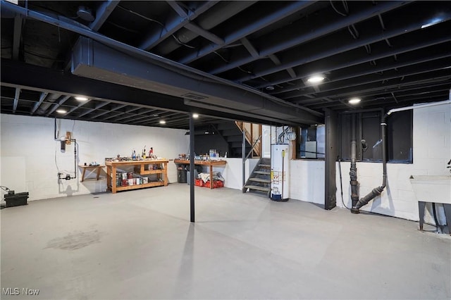 basement featuring water heater