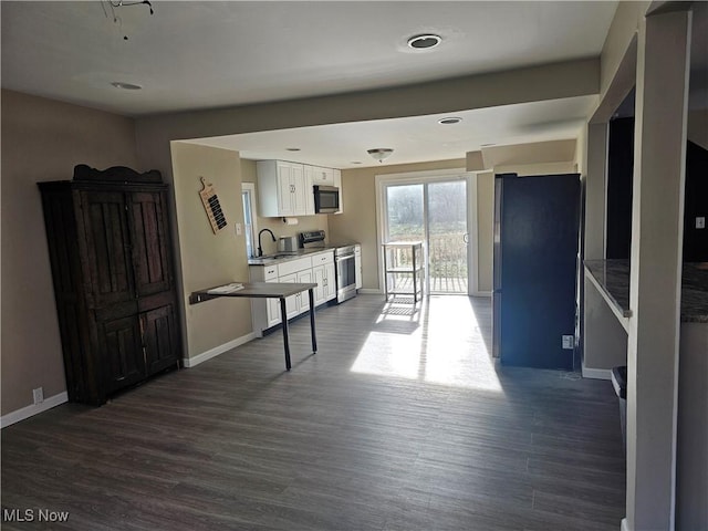 kitchen featuring dark hardwood / wood-style flooring, sink, white cabinetry, and stainless steel appliances