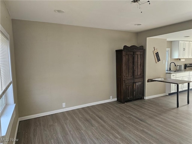 unfurnished dining area with hardwood / wood-style floors and sink