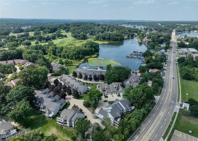 aerial view featuring a water view