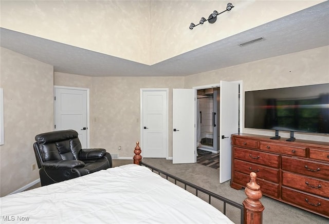 bedroom featuring light colored carpet