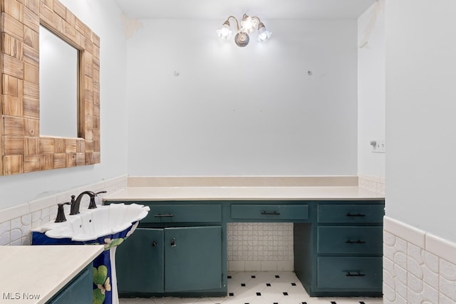 bathroom with tile walls and sink