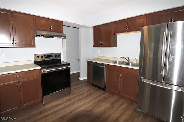 kitchen featuring dark hardwood / wood-style floors, sink, and stainless steel appliances