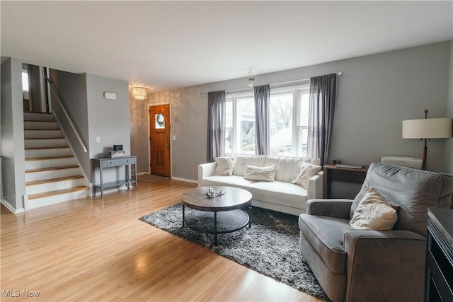 living room with hardwood / wood-style flooring