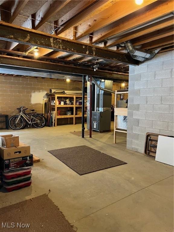 basement with heating unit