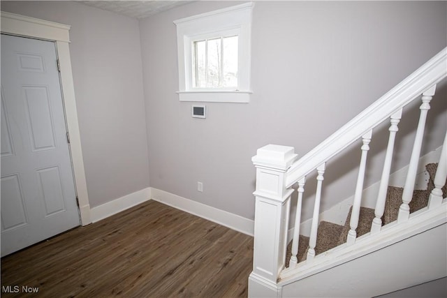 stairway featuring wood-type flooring