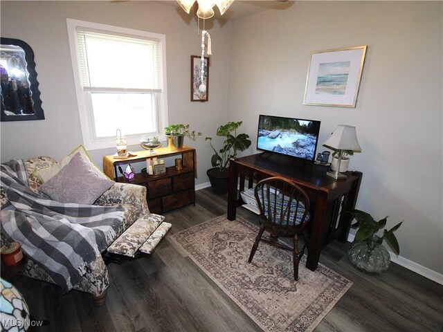 home office featuring baseboards and wood finished floors