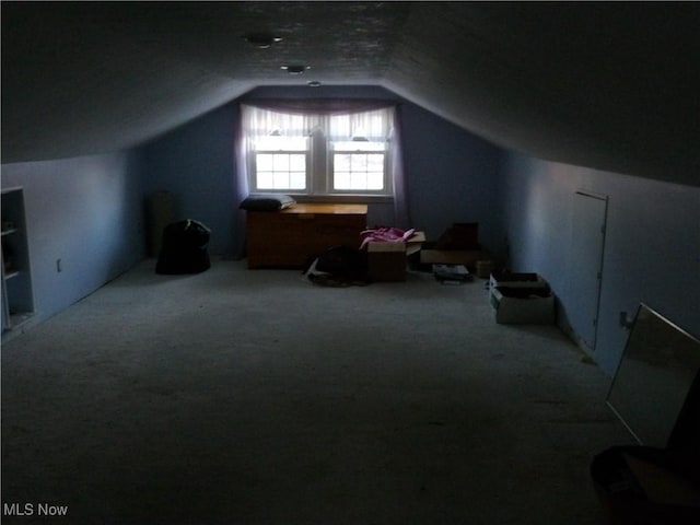 bonus room featuring carpet floors and vaulted ceiling