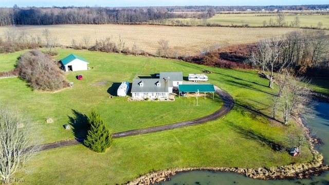 bird's eye view with a rural view and a water view