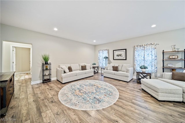 living room with light hardwood / wood-style floors