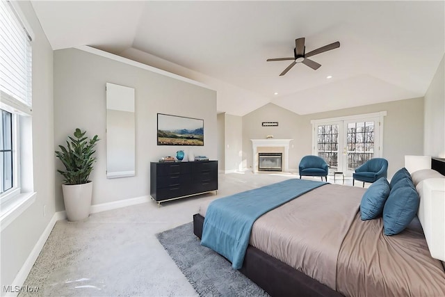 bedroom featuring ceiling fan and vaulted ceiling