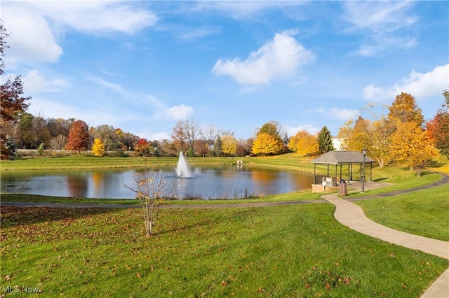 water view featuring a gazebo