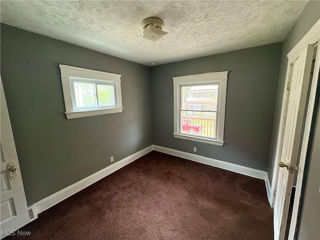 carpeted spare room with a healthy amount of sunlight and a textured ceiling