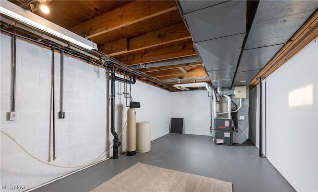 basement with heating unit