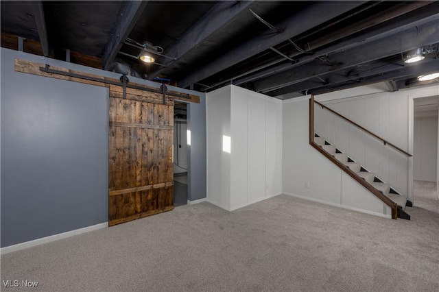 basement featuring carpet flooring