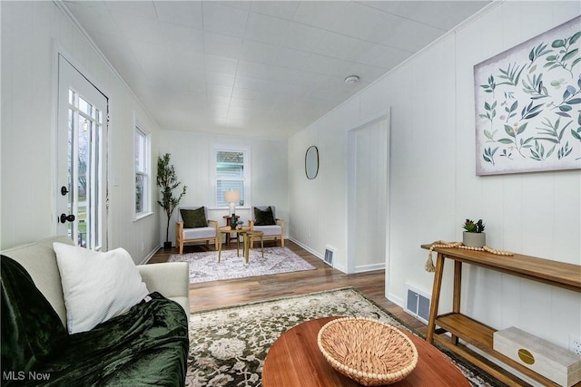 living room featuring dark hardwood / wood-style flooring