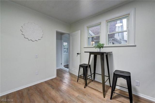 empty room with crown molding and wood-type flooring